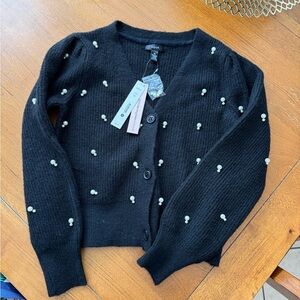 Aqua Black Sweater with Pearl Accents